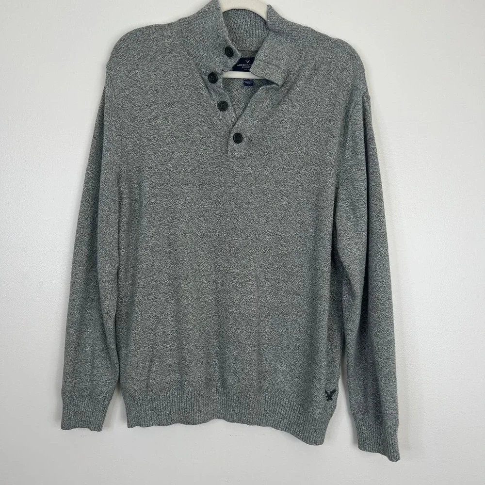 American Eagle Outfitters‎ Popover Heather Gray Long Sleeve 100% Cotton Sweater